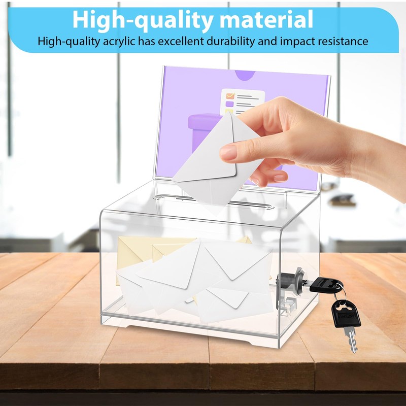 DEECOZY Acrylic Donation Box Lockable, Ballot Box Transparent with Key