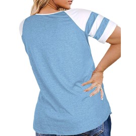 Womens Plus Size Summer Tops V Neck T Shirts Raglan Sleeve Tees Blue 16W