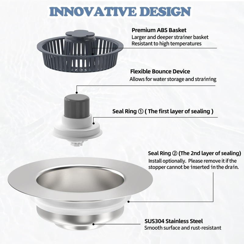 3 in 1 Kitchen Sink Drain Strainer & Stopper Combo,