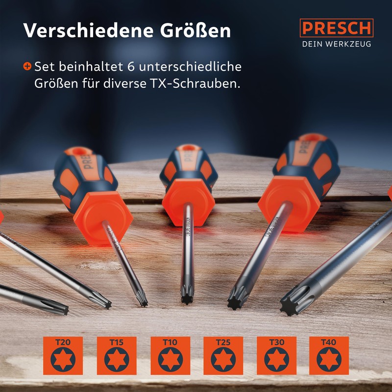 Presch Screwdriver Set TX 6 Pieces with Wall Mount –