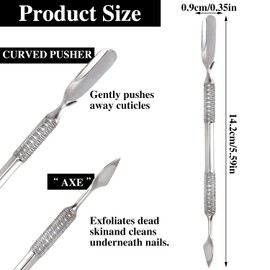 Professional Stainless Steel Cuticle Pusher and Remover Tool for Manicure and Pedicure, Dual-Ended Design for Precise Nail Care