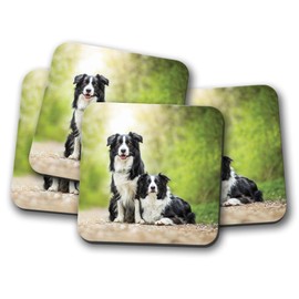 4 Set - Border Collie Pair Coaster - Dog Sheep Farmer Cute Puppy Fun #8626