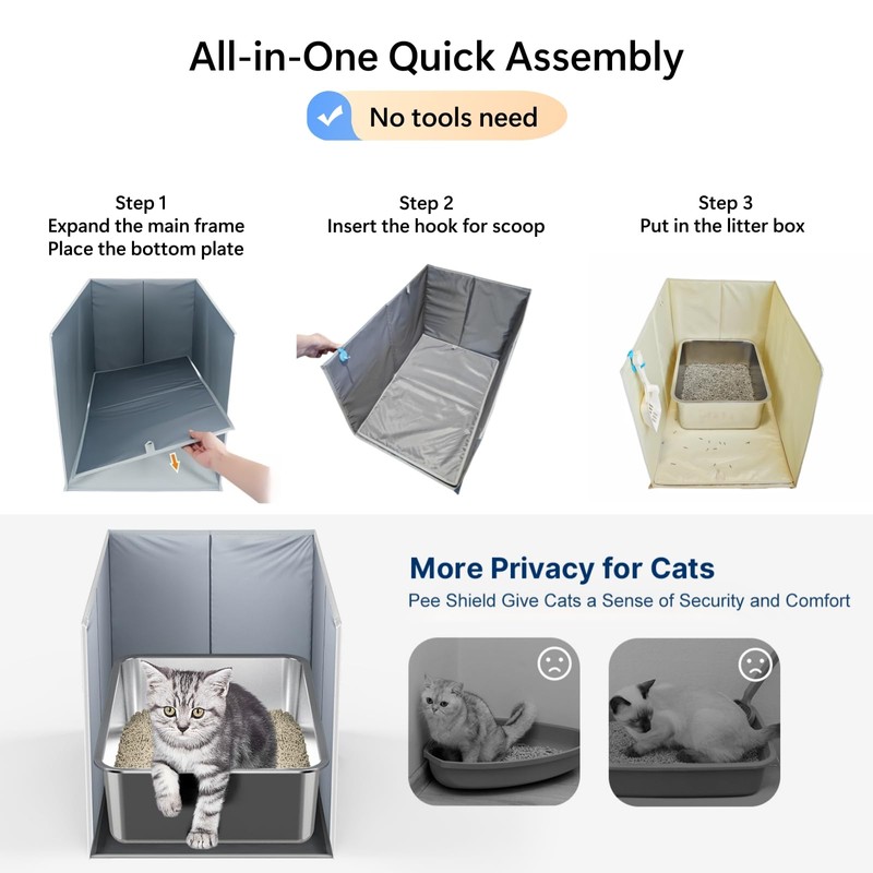 GesomePurrz Less-Mess Cat Litter Box Enclosure, Open Top High Side,