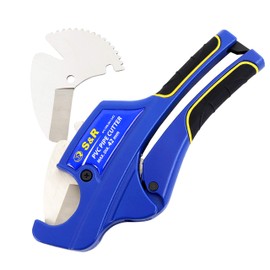 S&R Pipe Cutter with 2 Blades, Ratchet Pipe Cutters, Line Cutter for Plastic Pipes up to 42 mm (1 5/8 Inch) Made of PVC, CPVC, PE-X, PE, PP-R, Stainless Steel Blade HRC 54, Ergo Handles, Replacement