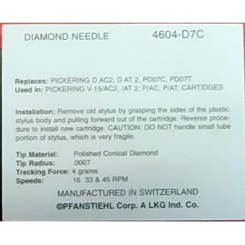 Pfanstiehl NEEDLE STYLUS for PICKERING PD07C PD07T DAT2 V15/AC2 V15/AT1 DAC2 4604-D7C