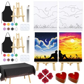 Nuberlic Date Night Painting Kit for Couples Sip and Paint Kit for Adults Couples Pre Drawn Canvas to Paint for Adults Afro Romantic Valentine's Day Gift 2 Pack 8" X 10"