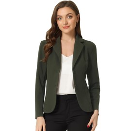 Allegra K Women's Work Office Blazers Stretch Lapel Collar Long Sleeve Jacket Suit Blazer Medium Army Green