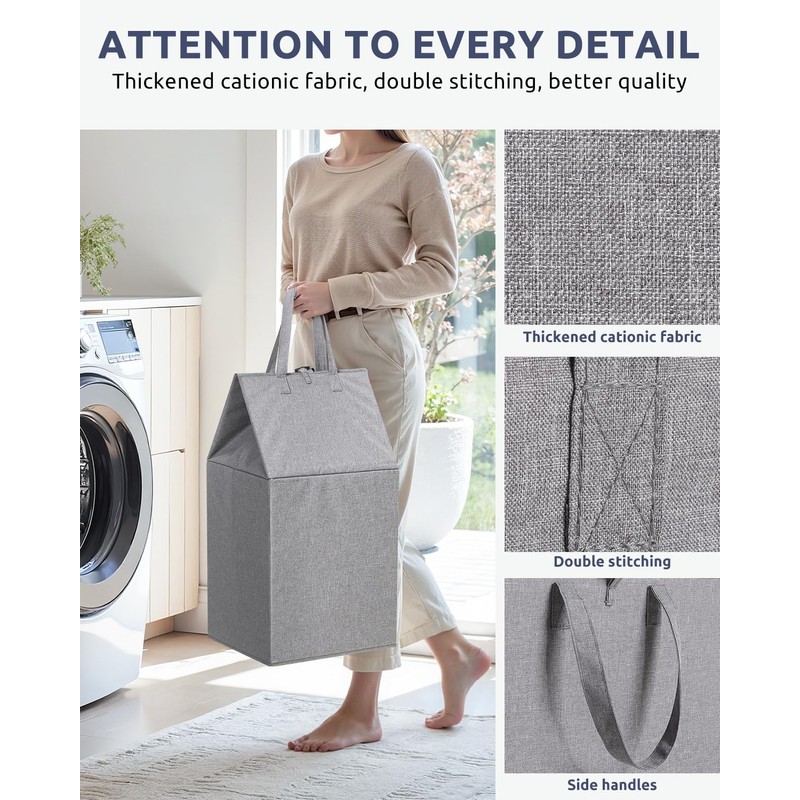SOLEDI Large Collapsible Laundry Basket with Extended Handles, Freestanding Strong