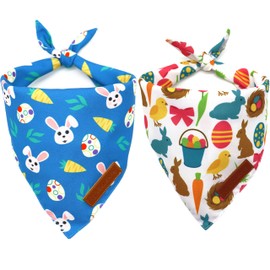 Realeaf Easter Dog Bandanas 2 Pack, Reversible Bunny Carrot and Easter Eggs Pet Scarf for Boy and Girl, Premium Durable Fabric, Holiday Bandana for Small Medium Large and Extra Large Dogs (X-Large)