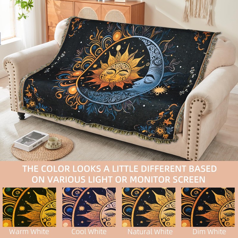 Shesyuki Boho Throw Blanket Reversible Cotton Bohemian Tapestry Hippie Room