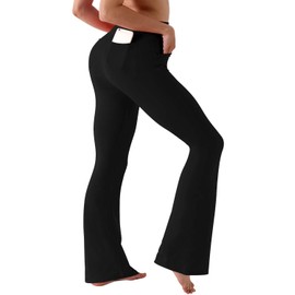 BUBBLELIME 29"/31"/33"/35" 4 Styles Women's High Waist Bootcut Yoga Pants - Out Pockets_Black XL-31 Inseam