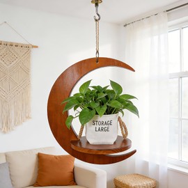 Moon - Shaped Wooden Hanging Plant Stand, Nordic Modern Window Plant Shelf