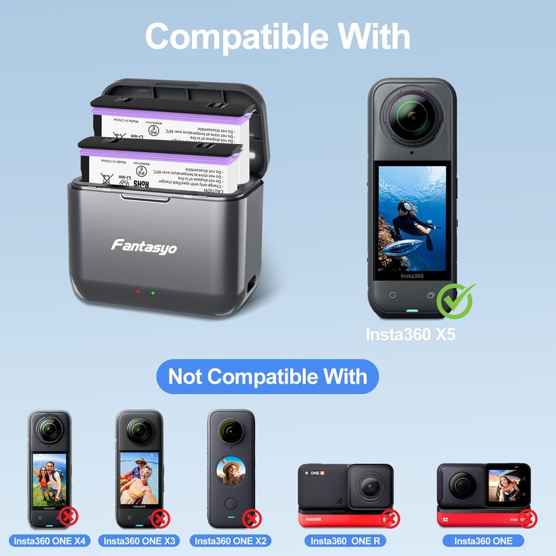 Fantasyo Insta 360 X5 Battery 2 Pack 2800mAh High Capacity