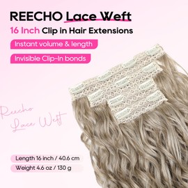 REECHO Curly Hair Extensions, 4PCS 16 inch Clip in Hair Extensions Lace Weft Short Curly Extension Clip Ins Invisible Natural Hairpieces for Women, Glazed Mocha to Blonde