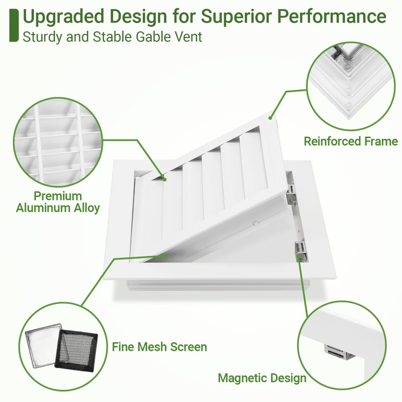 Aukivon 2 Pack 12''x12'' Aluminum Gable Vent with Replaceable Screen,