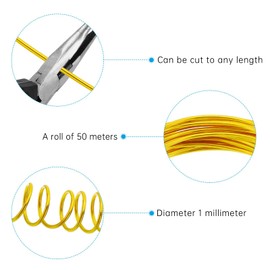 POPOYU 50 m Aluminium Wire, Craft Wire, 1 mm, Silver Craft Wire, Thin Metal Wire Sculpture, Craft Wire Aluminium Wire for Making Crafts, Binding Wire DIY Sculptures, Gold