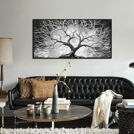 Black and White Pictures Wall Art for Living Room - Black Framed Tree Canvas Wall Art for Office Size 20" x 40"
