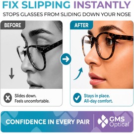 GMS Optical Adhesive Silicone Nose Pads for Glasses |1.3mm Ultra-Thin, 18mm Large | Non Slip Glasses Grips for, Sunglasses and Eyewear w/Super Sticky Backing, Eyeglass Accessories (5 Pairs, Clear)
