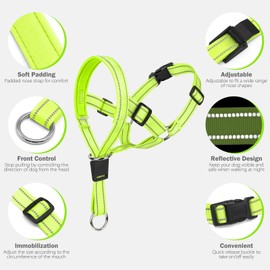 Weesiber Soft Dog Head Collar - Adjustable Dog Head Harness, Padded No Pull Head Halter Collar with Reflective Safety Strip for Training and Walking(Green,S)