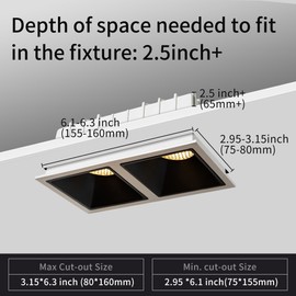 Opulux 3" Square 24W LED Dimmable Recessed Lighting Downlight, Home Indoor Directional Ceiling Spotlight Surface Fixture with 36° Beam Angle, Honeycomb Mesh Anti-Glare Design, Includes Junction Box