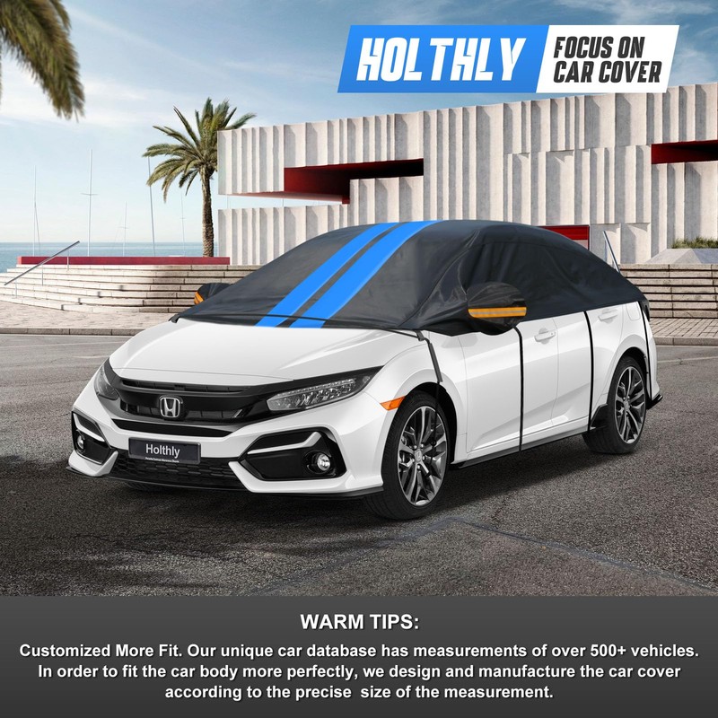 Holthly Half Car Cover Top for Sedan/Coupe/Cabrio, Windshield Cover for