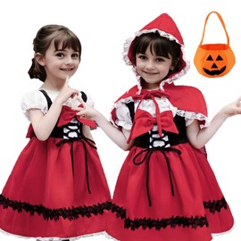 Angenster Halloween Little Red Riding Hood Children's Cosplay Costume, Child Costume, Girl, 3-Piece Set (One Piece, Cloak + Pumpkin Bag), 43.3 - 59.1 inches (110 - 150 cm), Cute, Interesting, Kids'