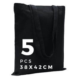 POLHIM® High Quality Fabric Bags - Bags for Laundry, Sports, Shopping, Food - Environmentally Friendly Reusable Jute Bags - Unprinted 38 x 42 cm, 145 g/m², Pack of 5, black