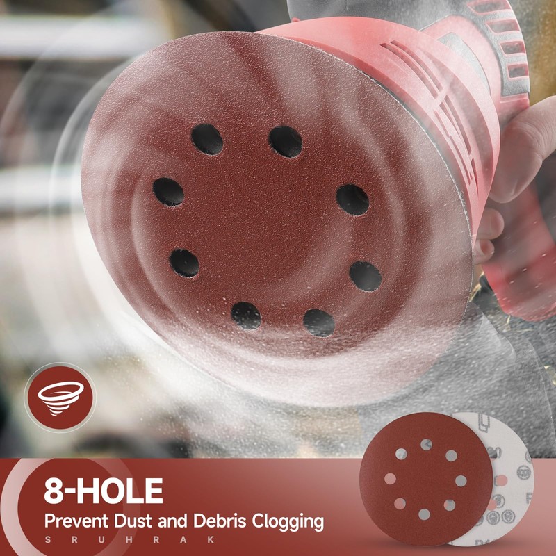 Sruhrak Sanding Discs 125 mm Velcro 8 Hole 180 Grit