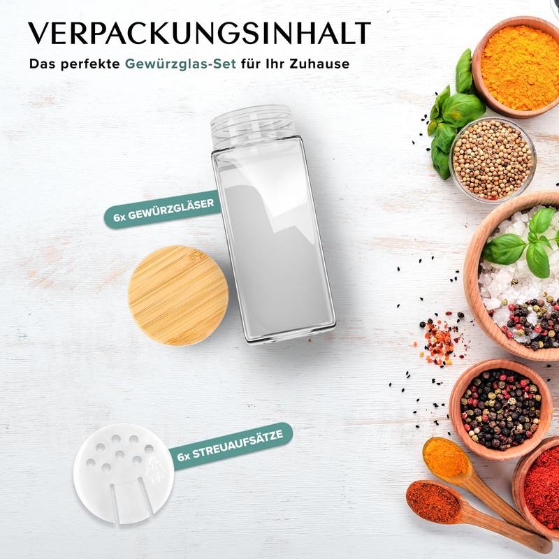 EDELHAUS Square Spice Jars with Pepper Mill (2 x 120