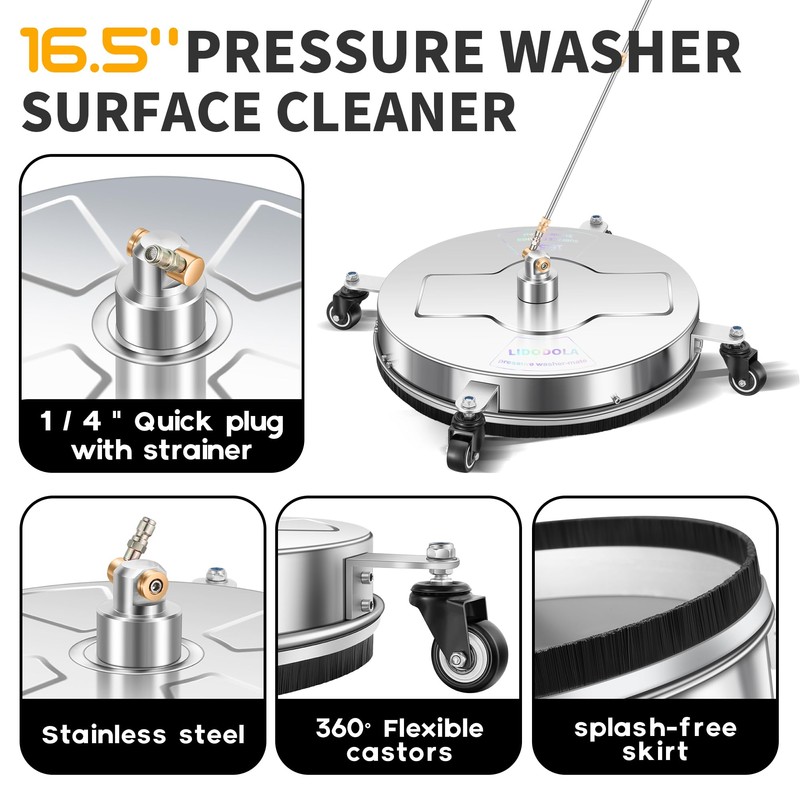 16.5" Pressure Washer Surface Cleaner with 4 Wheels - Stainless