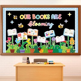 Spring Reading Bulletin Board Decorations Spring Wildflower Bulletin Board Set Our Books are Blooming Paper Cutouts Book Floral Bee Classroom Decor for School Office Home Chalkboard Wall Decor
