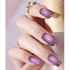 JMEOWIO Gel Nail Stickers Purple Semi Cured Gel Nail Strips Wraps UV/LED Nail Supplies Nail Art Design Decoration Accessories
