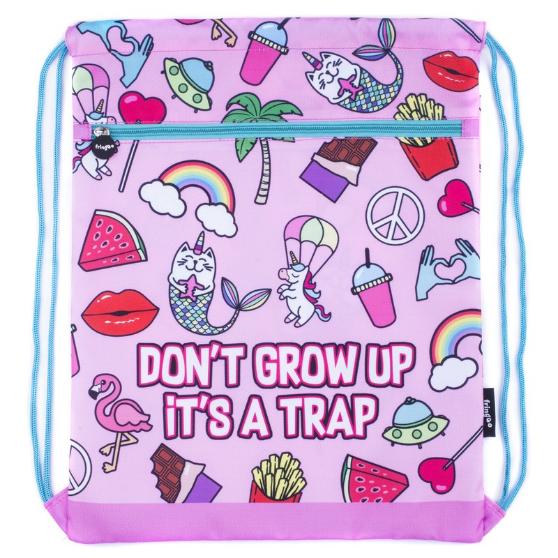 Fringoo - Kids Drawstring Bag - Front Zipped Pocket -