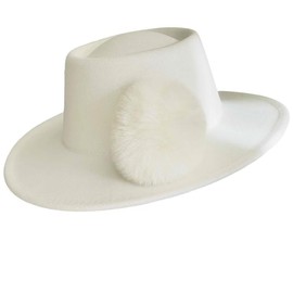 L'ouve Big Wide Brim Women Fedora Hat Women Vintage Warm Wool Panama Hat Felt Jazz Hat, White C, One Size-Medium
