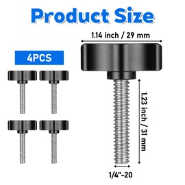4 Pcs 1/4-20 x 1-1/4 Inch Thumb Screw, Black Wing Knob Bolt, Stainless Steel Thread Thumb Screw with Aluminum Knob, Adjustable Tee Wing Thread Thumbscrew, for Remove Replace ClampTighten Power Supply