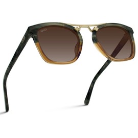 WearMe Pro Polarized Vintage Large Square Womens Sunglasses with Metal Double-Bar Bridge (Desert Sage/Gradient Brown Lens)