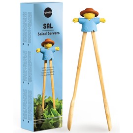 NEW - OTOTO Sal Scarecrow Salad Tongs (2-Piece) - Wooden Tongs Set, Food Safe Toaster Tongs for Serving, Cute Kitchen Tongs, Cool Kitchen Gadgets Accessories, Funny Gifts, Mini Tongs (Blue)