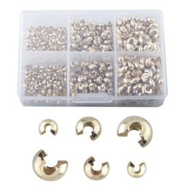 MAHAVIMOKSA 1Box 600pcs Mixed Sizes 3/4/5mm Crimp Beads Covers Half Round Open Crimp Beads Caps for DIY Jewelry Making (KC Gold)