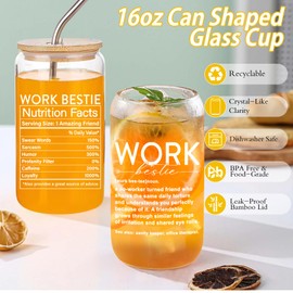 iAOVUEBY Work Besties Gifts for Women, Work Bestie Gift, Coworker Leaving Coworker Friend Gift for Women with Work Besties 16oz Coffee Glass, Wish Bracelet, Spa Items