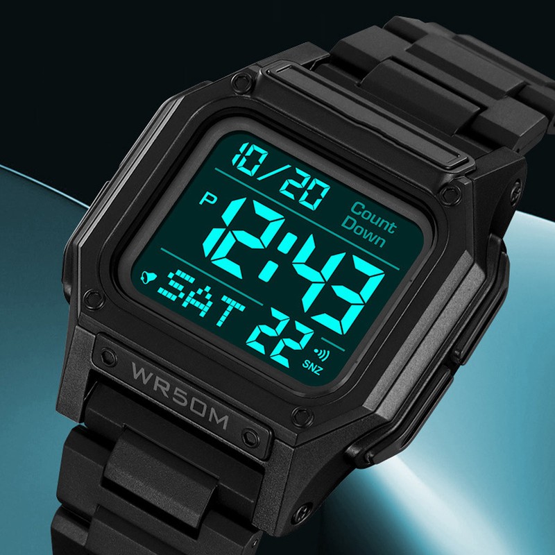 Digital Watch 50m Waterproof Backlit Display Electronic Watch with Alarm