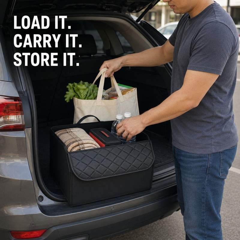 Foldable PU Leather Car Trunk Organizer with Lid, Large Capacity
