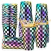 Geosar 50 Pcs Iridescent Plastic Cups 16oz Black and Iridescent