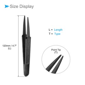 CoCud Plastic Tweezers 120mm Anti-Static Point Tip Pickup Tool (Black) Application: For Mechanical Equipment Repair 5pcs