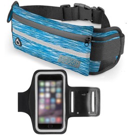 GOOGIT Sports Waist Bag Running Belt Waterproof Adjustable Elastic Strap Suitable for Gym, Exercise, Bike, Walking, Traveling and Hiking, Melange Blue, Taglia Unica, Sports Money Pouch