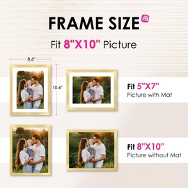FIXSMITH 8x10 Picture Frame Bulk-6 Pack, Gold Picture Frames Collage Wall Decor, Wall & Tabletop Picture Frames, Photo Frame with HD Plexiglass, Display Pictures 5x7 with Mat or 8x10 Without Mat