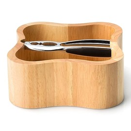 Continenta Square Rubber Wood Nut Shell with Integrated Quality Nutcracker, Size: 24.5 x 24.5 x 8 cm