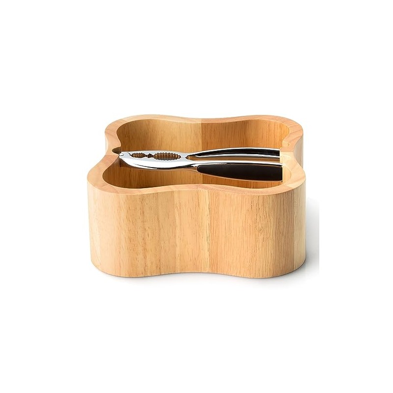 Continenta Square Rubber Wood Nut Shell with Integrated Quality Nutcracker,