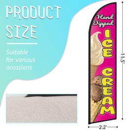 Ice Cream Feather Flag, 11FT Polyester Swooper Flags for Storefronts, Retailers, Shops, Food Trucks, Events and Fairs