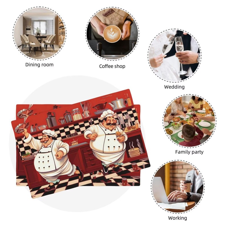 Kitchen Chef Table Placemats Set of 4 Abstract Funny Chef
