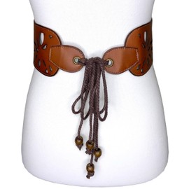 NickyVerse Wide Waist Belt For Women, Wide Leather Corset Dress Belt For Tunics, Western Floral Cutout Waistband (Brown)